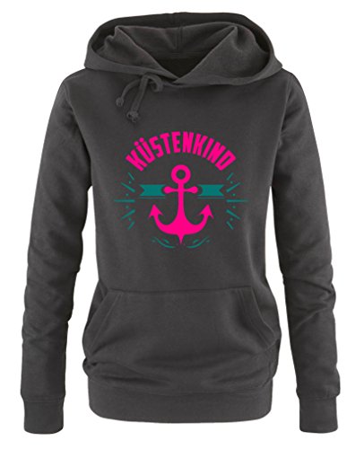 Comedy Shirts Küstenkind Anker - Damen Hoodie - Schwarz/Pink-Türkis Gr. M von Comedy Shirts