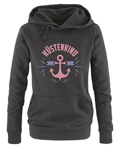 Comedy Shirts Küstenkind Anker - Damen Hoodie - Schwarz/Rosa-Violett Gr. L von Comedy Shirts