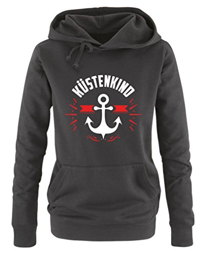 Comedy Shirts Küstenkind Anker - Damen Hoodie - Schwarz/Weiss-Rot Gr. L von Comedy Shirts