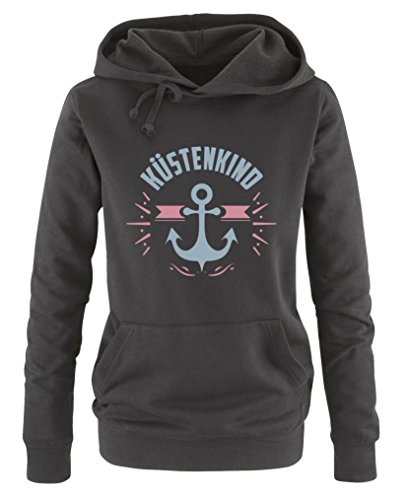 Comedy Shirts Küstenkind Anker - Damen Hoodie - Schwarz/Eisblau-Rosa Gr. L von Comedy Shirts