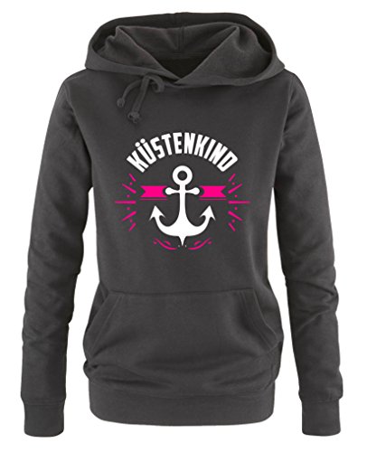 Comedy Shirts Küstenkind Anker - Damen Hoodie - Schwarz/Weiss-Pink Gr. XL von Comedy Shirts