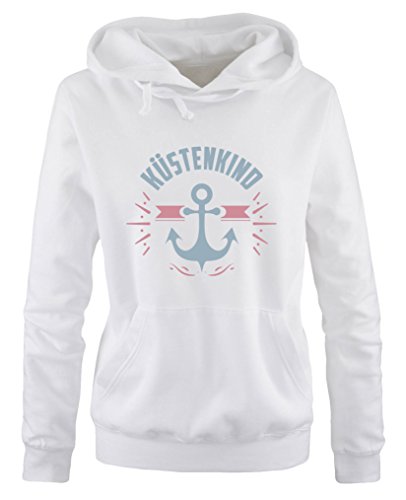 Comedy Shirts Küstenkind Anker - Damen Hoodie - Weiss/Eisblau-Rosa Gr. L von Comedy Shirts