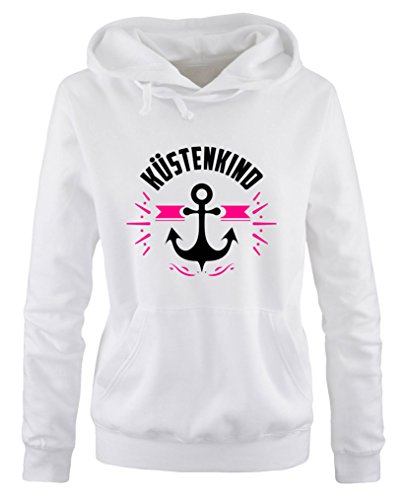 Comedy Shirts Küstenkind Anker - Damen Hoodie - Weiss/Schwarz-Pink Gr. M von Comedy Shirts