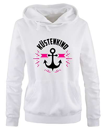 Comedy Shirts - Küstenkind Anker - Damen Hoodie - Weiss/Schwarz-Pink Gr. XL von Comedy Shirts