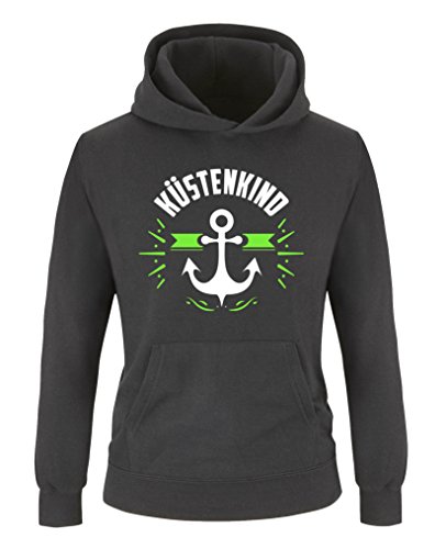 Comedy Shirts - Küstenkind Anker - Jungen Hoodie - Schwarz/Weiss-Neongrün Gr. 122/128 von Comedy Shirts