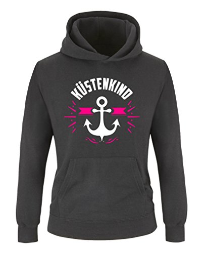 Comedy Shirts - Küstenkind Anker - Mädchen Hoodie - Schwarz/Weiss-Pink Gr. 134/146 von Comedy Shirts