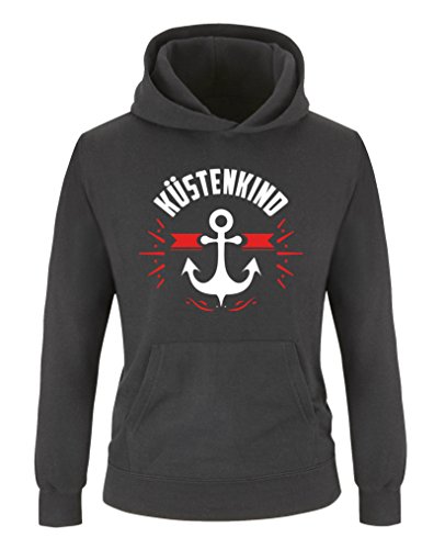 Comedy Shirts - Küstenkind Anker - Mädchen Hoodie - Schwarz/Weiss-Rot Gr. 152/164 von Comedy Shirts