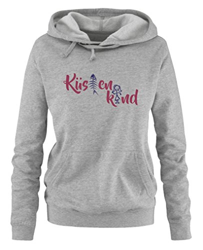 Comedy Shirts Küstenkind - Damen Hoodie - Grau/Lila-Fuchsia Gr. S von Comedy Shirts