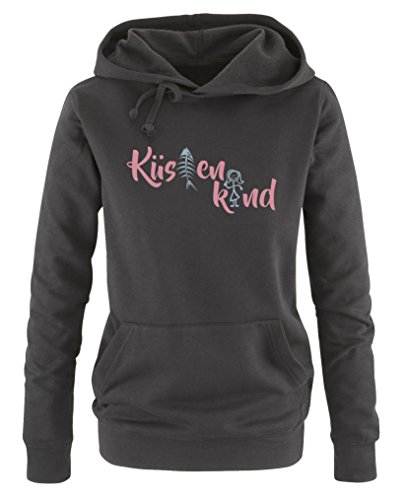 Comedy Shirts Küstenkind - Damen Hoodie - Schwarz/Eisblau-Rosa Gr. L von Comedy Shirts