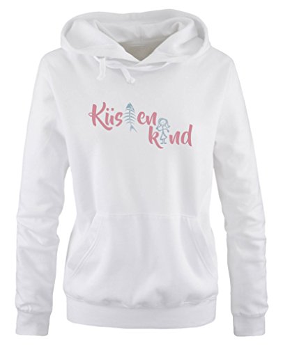 Comedy Shirts Küstenkind - Damen Hoodie - Weiss/Eisblau-Rosa Gr. L von Comedy Shirts