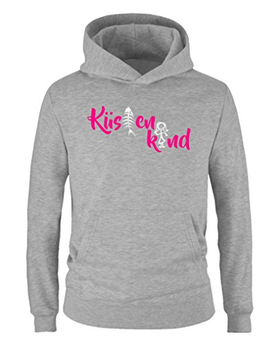 Comedy Shirts - Küstenkind - Mädchen Hoodie - Grau/Weiss-Pink Gr. 134/146 von Comedy Shirts