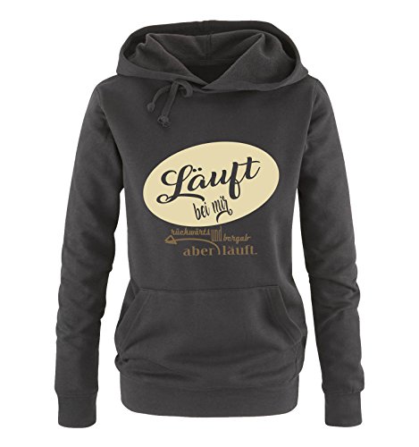 Comedy Shirts Läuft bei Mir rückwärts und bergab Aber läuft. - Damen Hoodie - Schwarz/Hellbraun-Beige Gr. M von Comedy Shirts