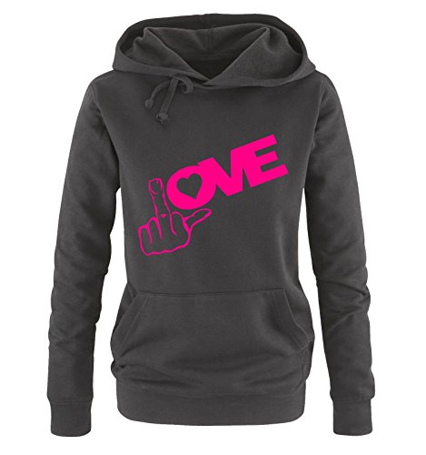 LOVE MITTELFINGER - Einfarbig - Damen Hoodie Schwarz/Pink Gr. M von Comedy Shirts