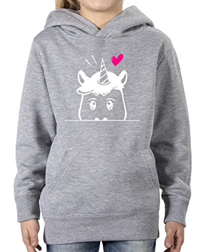 Comedy Shirts - Luscherndes Einhorn - Mädchen Hoodie - Grau/Weiss-Pink Gr. 110/116 von Comedy Shirts