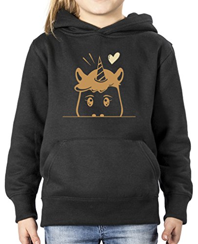 Comedy Shirts - Luscherndes Einhorn - Mädchen Hoodie - Schwarz/Hellbraun-Beige Gr. 98/104 von Comedy Shirts