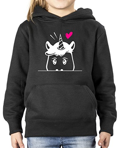 Comedy Shirts - Luscherndes Einhorn - Mädchen Hoodie - Schwarz/Weiss-Pink Gr. 152/164 von Comedy Shirts