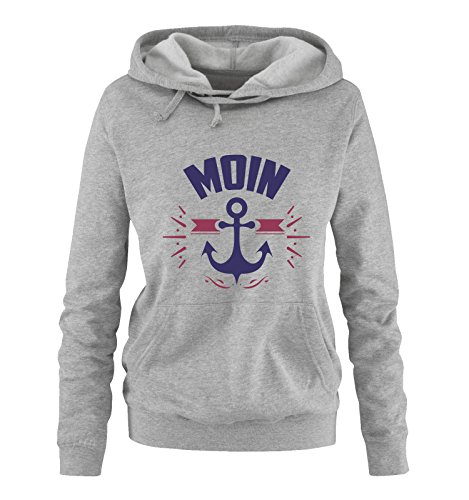 Comedy Shirts Moin - Anker - Damen Hoodie - Grau/Lila-Fuchsia Gr. L von Comedy Shirts