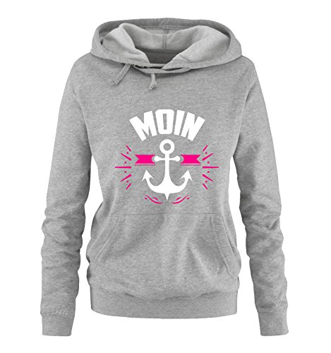 Comedy Shirts Moin - Anker - Damen Hoodie - Grau/Weiss-Pink Gr. L von Comedy Shirts