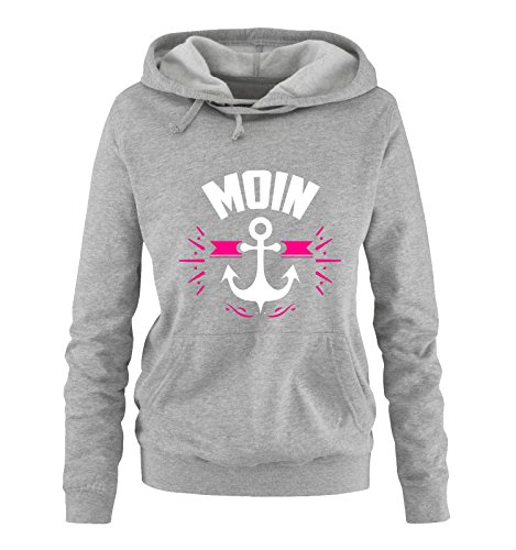 Comedy Shirts Moin - Anker - Damen Hoodie - Grau/Weiss-Pink Gr. XL von Comedy Shirts
