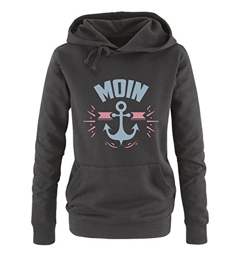 Comedy Shirts Moin - Anker - Damen Hoodie - Schwarz/Eisblau-Rosa Gr. XXL von Comedy Shirts