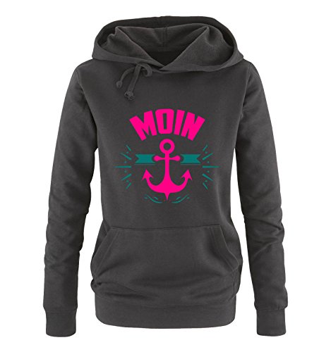 Comedy Shirts Moin - Anker - Damen Hoodie - Schwarz/Pink-Türkis Gr. L von Comedy Shirts