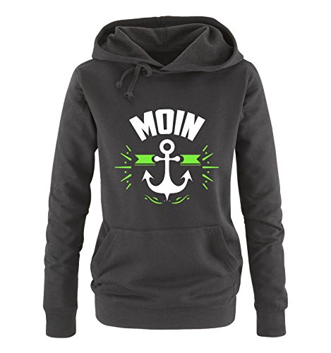 Comedy Shirts Moin - Anker - Damen Hoodie - Schwarz/Weiss-Neongrün Gr. M von Comedy Shirts