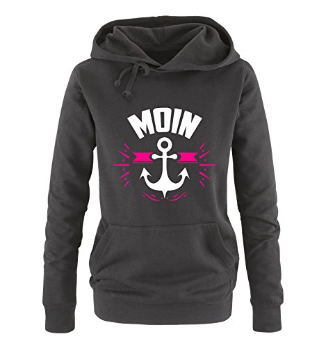 Comedy Shirts Moin - Anker - Damen Hoodie - Schwarz/Weiss-Pink Gr. L von Comedy Shirts