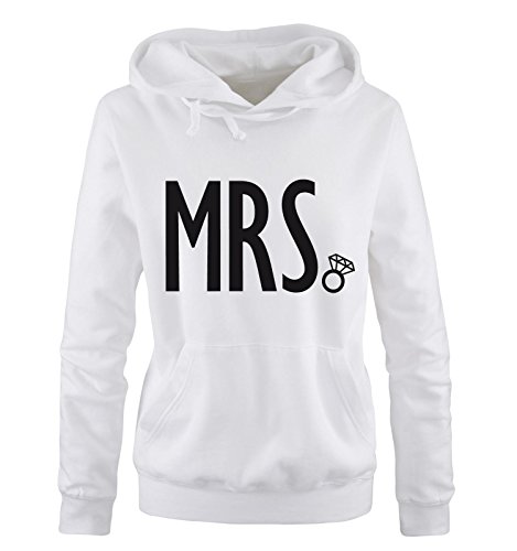 Comedy Shirts - MRS. - Ring - Damen Hoodie - Weiss / Schwarz Gr. M von Comedy Shirts