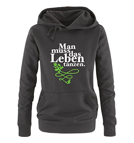 Comedy Shirts - Man muss das Leben tanzen. - Damen Hoodie - Schwarz/Weiss-Neongrün Gr. M Comedy Shirts - Man muss das Leben tanzen. - Damen Hoodie - Schwarz/Weiss-Neongrün Gr. M von Comedy Shirts