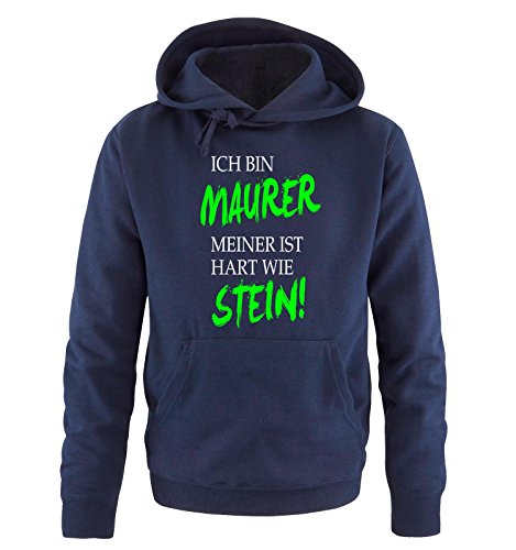 Comedy Shirts Maurer - Meiner ist hart wie Stein! - Herren Hoodie - Navy/Weiss-Neongrün Gr. L von Comedy Shirts