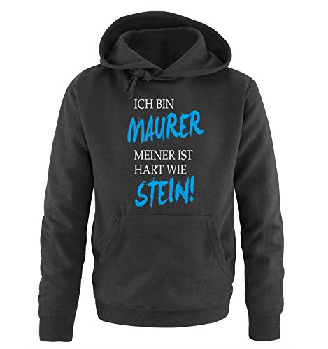 Comedy Shirts Maurer - Meiner ist hart wie Stein! - Herren Hoodie - Schwarz/Weiss-Blau Gr. L von Comedy Shirts