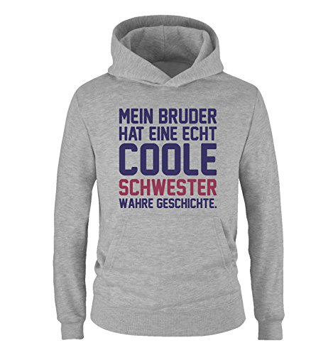 Comedy Shirts - Mein Bruder hat eine echt Coole Schwester wahre Geschichte. - Mädchen Hoodie - Grau/Lila-Fuchsia Gr. 104 von Comedy Shirts