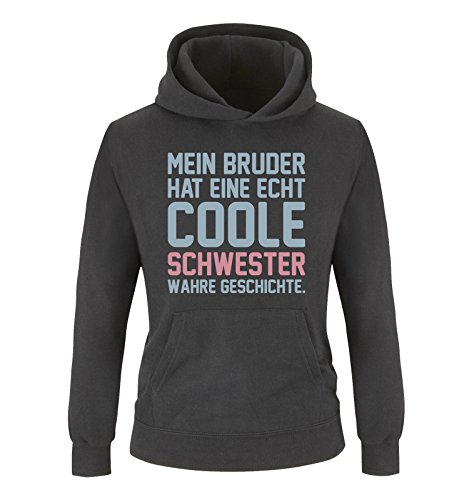 Comedy Shirts - Mein Bruder hat eine echt Coole Schwester wahre Geschichte. - Mädchen Hoodie - Schwarz/Eisblau-Rosa Gr. 140 von Comedy Shirts