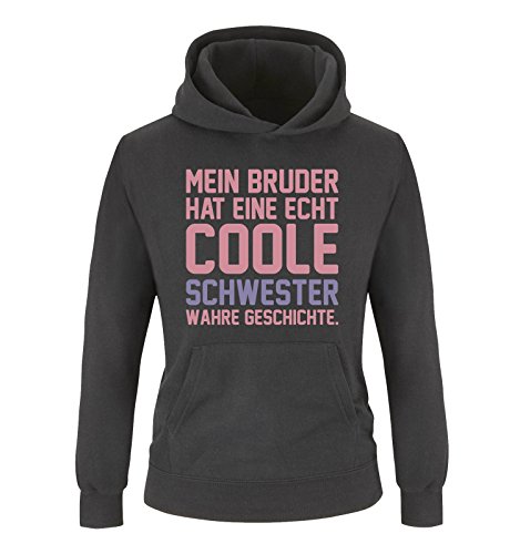 Comedy Shirts - Mein Bruder hat eine echt Coole Schwester wahre Geschichte. - Mädchen Hoodie - Schwarz/Rosa-Violett Gr. 116 von Comedy Shirts