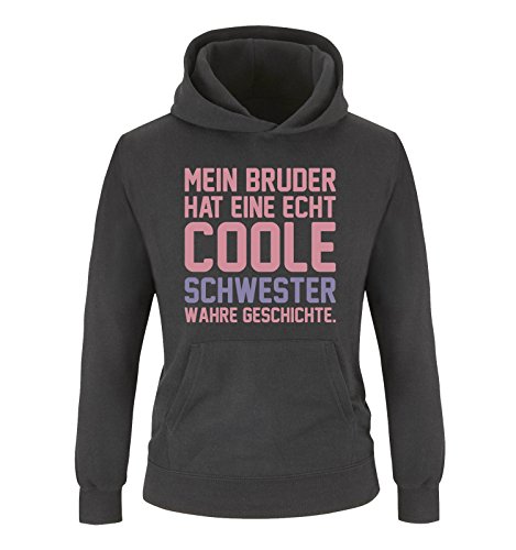 Comedy Shirts - Mein Bruder hat eine echt Coole Schwester wahre Geschichte. - Mädchen Hoodie - Schwarz/Rosa-Violett Gr. 140 von Comedy Shirts