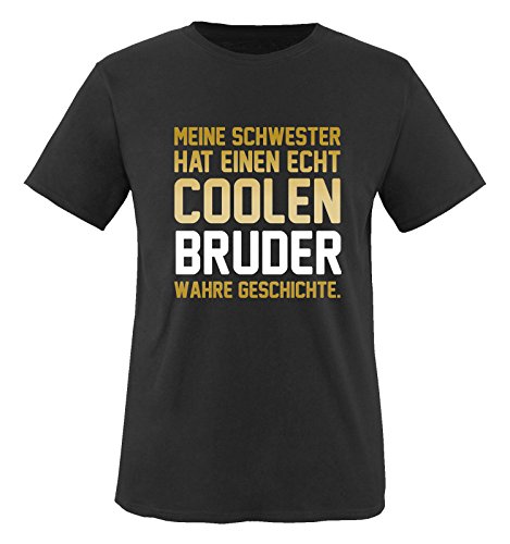 Comedy Shirts - Meine Schwester hat einen echt coolen Bruder wahre Geschichte. - Jungen T-Shirt - Schwarz/Gold-Weiss Gr. 152/164 von Comedy Shirts