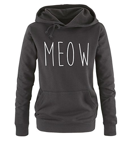Comedy Shirts Meow - Katze - Damen Hoodie - Schwarz/Weiss Gr. L von Comedy Shirts