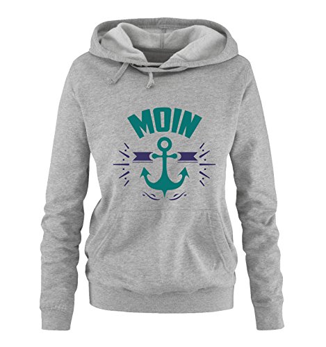 Comedy Shirts Moin - Anker - Damen Hoodie - Grau/Türkis-Lila Gr. M von Comedy Shirts