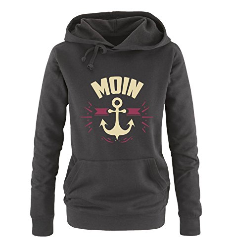 Comedy Shirts - Moin - Anker - Damen Hoodie - Schwarz/Beige-Fuchsia Gr. L von Comedy Shirts