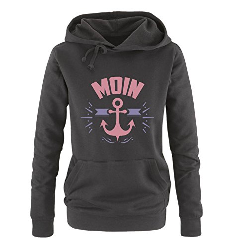 Comedy Shirts - Moin - Anker - Damen Hoodie - Schwarz/Rosa-Violett Gr. M von Comedy Shirts