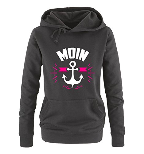 Comedy Shirts - Moin - Anker - Damen Hoodie - Schwarz/Weiss-Pink Gr. M von Comedy Shirts