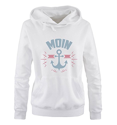 Comedy Shirts Moin - Anker - Damen Hoodie - Weiss/Eisblau-Rosa Gr. M von Comedy Shirts