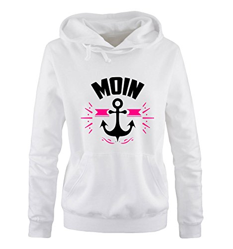 Comedy Shirts Moin - Anker - Damen Hoodie - Weiss/Schwarz-Pink Gr. M von Comedy Shirts