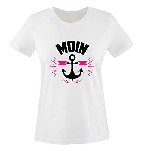 Comedy Shirts - Moin - Anker - Damen T-Shirt - Weiss/Schwarz-Pink Gr. XXL von Comedy Shirts