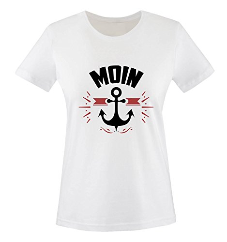 Comedy Shirts - Moin - Anker - Damen T-Shirt - Weiss/Schwarz-Rot Gr. M von Comedy Shirts