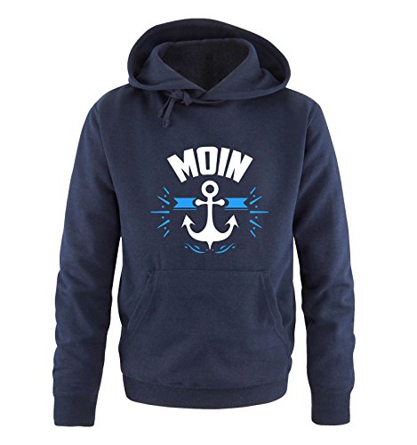 Comedy Shirts - Moin - Anker - Herren Hoodie - Navy/Weiss-Blau Gr. M von Comedy Shirts