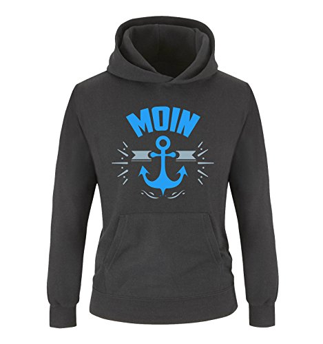 Comedy Shirts - Moin - Anker - Jungen Hoodie - Schwarz/Blau-Eisblau Gr. 128 von Comedy Shirts