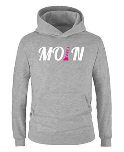 Comedy Shirts - Moin - Anker - Mädchen Hoodie - Grau/Weiss-Pink Gr. 116 von Comedy Shirts