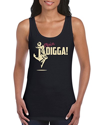 Comedy Shirts - Moin Digga! Anker - Damen Tank Top - Schwarz/Beige-Fuchsia Gr. XXL von Comedy Shirts