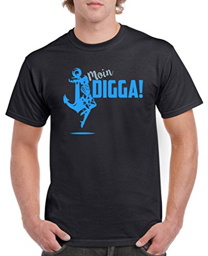 Comedy Shirts - Moin Digga! Anker - Herren T-Shirt - Schwarz/Blau-Eisblau Gr. 3XL von Comedy Shirts